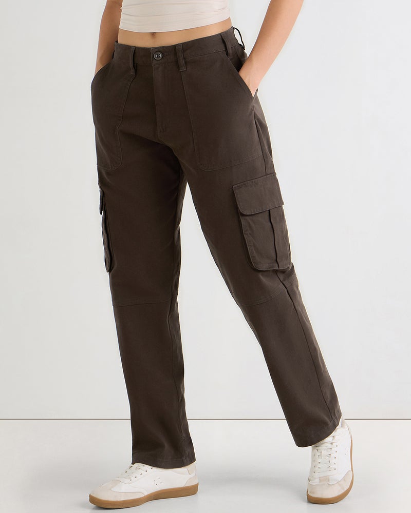 bewakoof Women's Brown Cargo Pants - Image 1